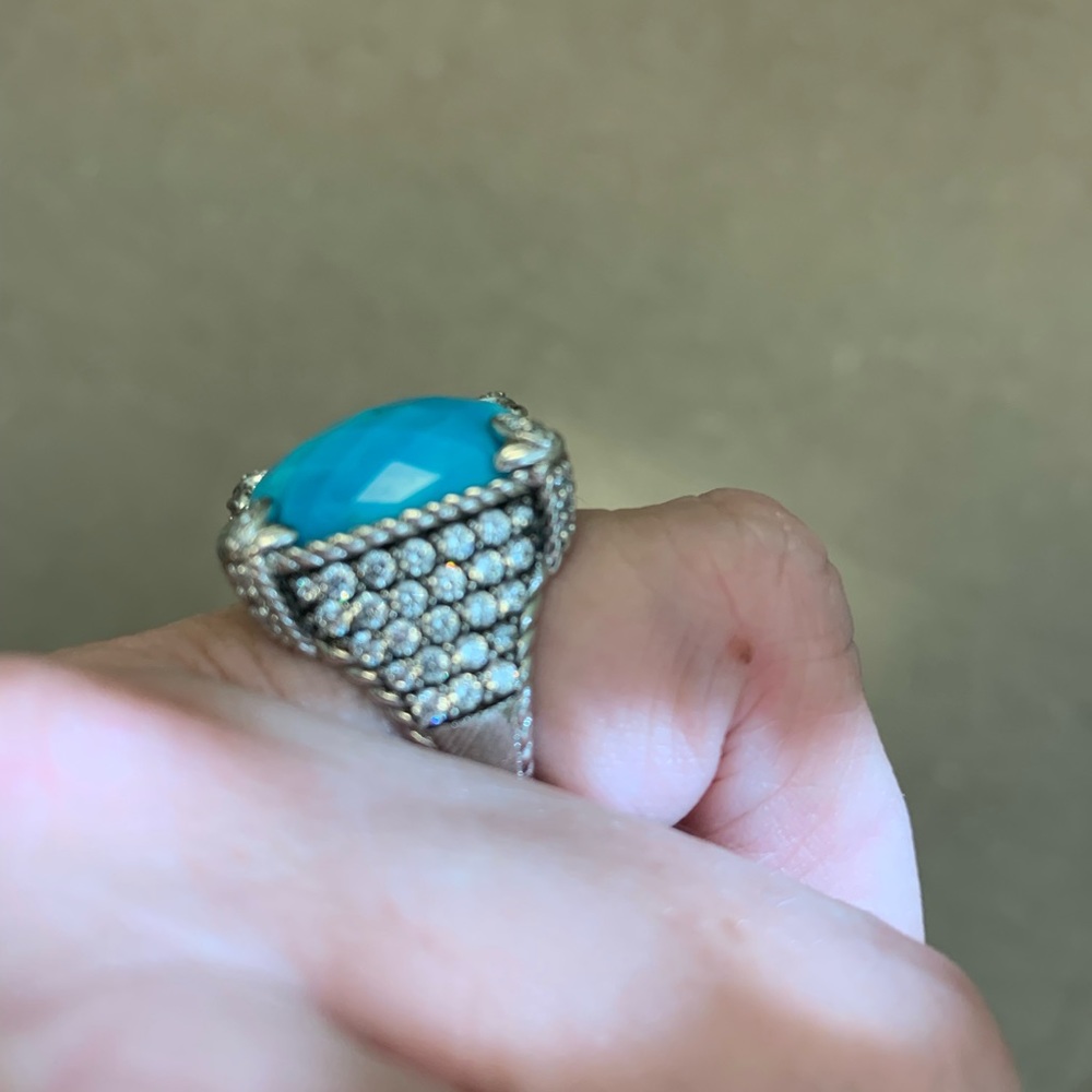 Judith Ripka SS, CZ and turquoise Monaco ring -size 6.75 - Picture 6 of 16